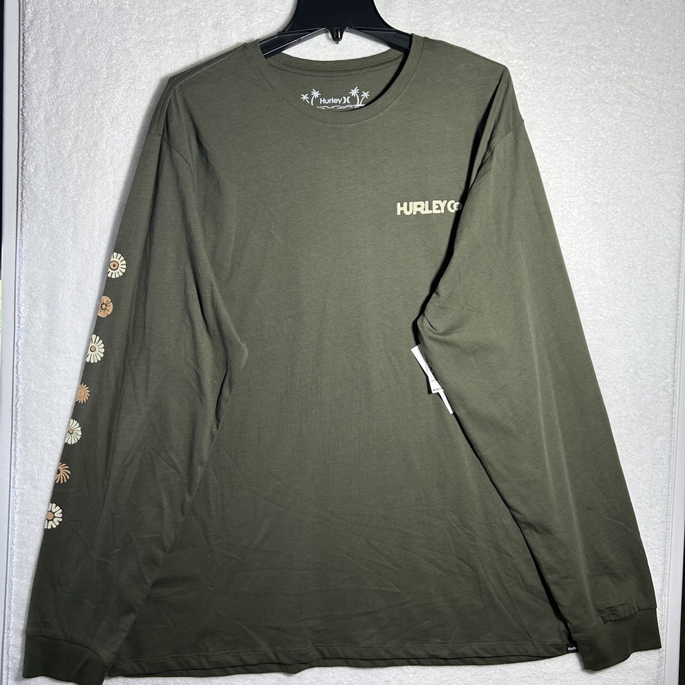 Hurley Mens Size 2XL Green Solar Cycles Long Sleeve Athletic Shirt